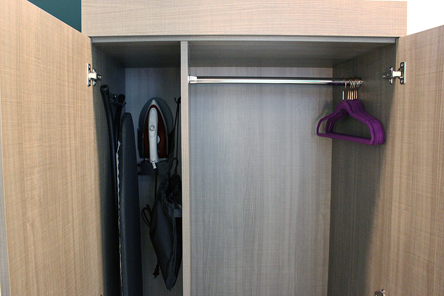Closet with iron and hangers